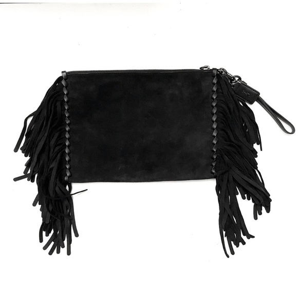 Coach 1941 Turnlock Tearose Suede Fringe Black Clutch 86840 - Picture 2 of 14